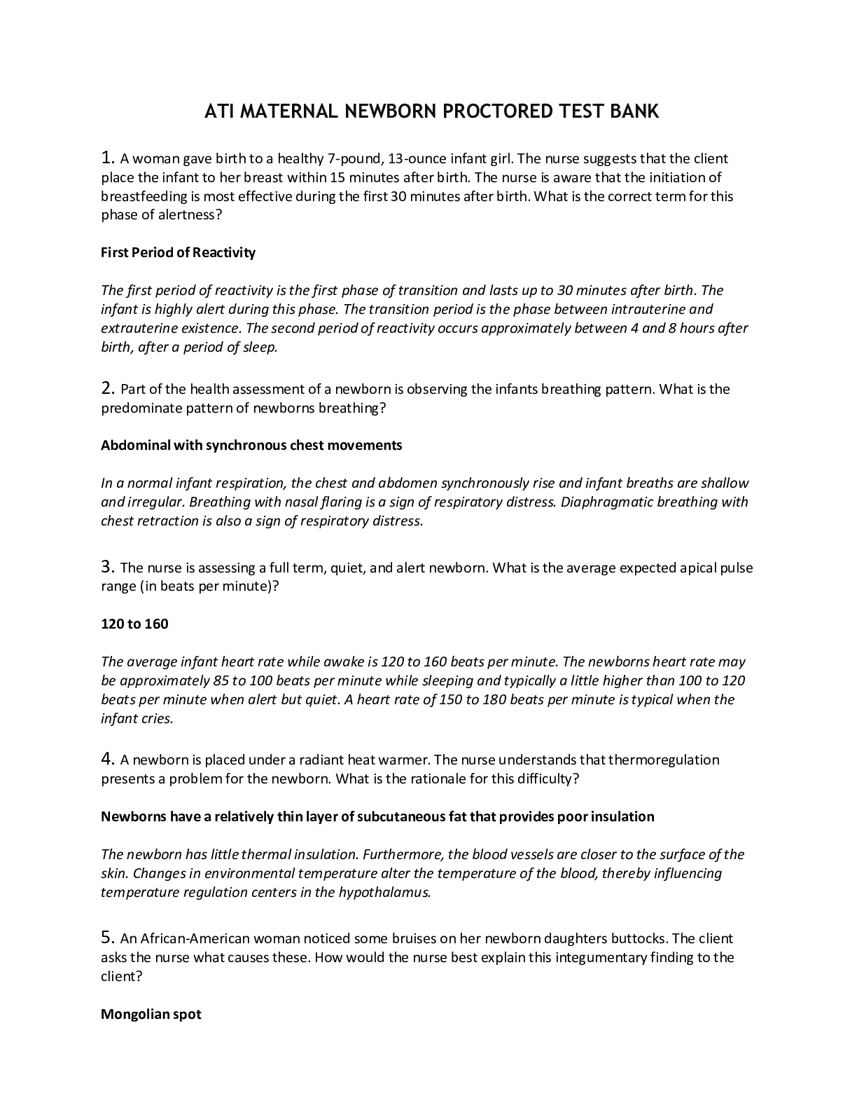 Preview image of ATI MATERNAL NEWBORN PROCTORED TEST BANK All Modules document